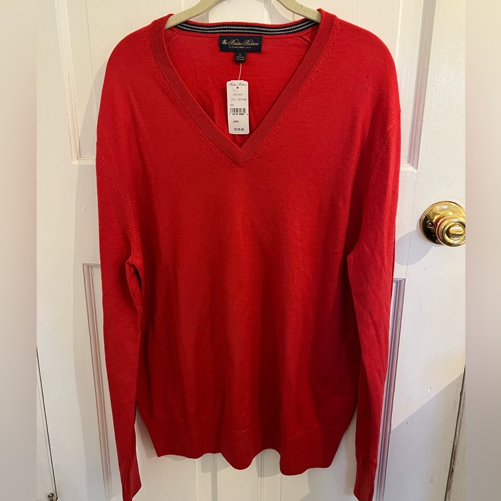 Brooks Brothers Merino Wool V-Neck Sweater Red